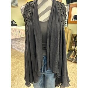 OnetheLand Lace Open Front Vest Sleeveless Tie Back‎ Flowy Lightweight Gray